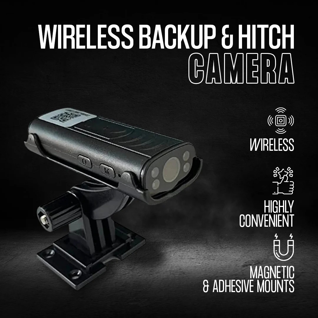 Wireless backup and hitch camera with magnetic and adhesive mounts